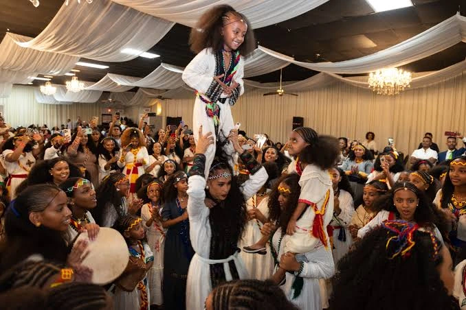 Girls celebrating during Ashenda, the girls' festival of northern Ethiopia