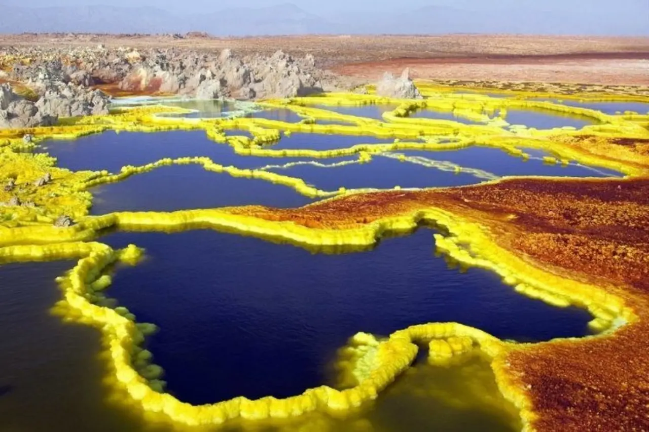 Dallol sulfur springs and salt formations in the Danakil Depression, Ethiopia