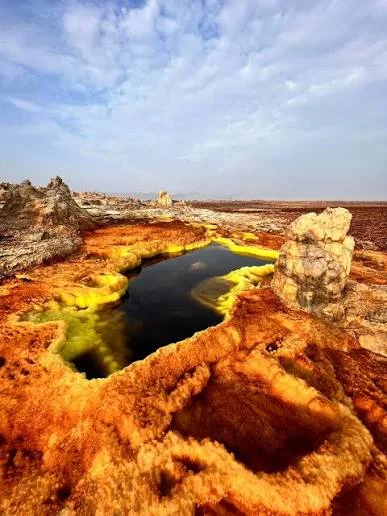 Vivid yellow sulfur pools of Dallol in the Danakil Depression, Ethiopia