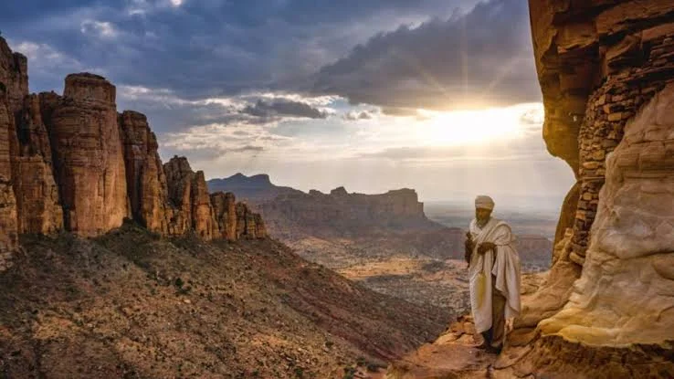 Panoramic view of the jagged rock ridges of Gheralta, Tigray, Ethiopia