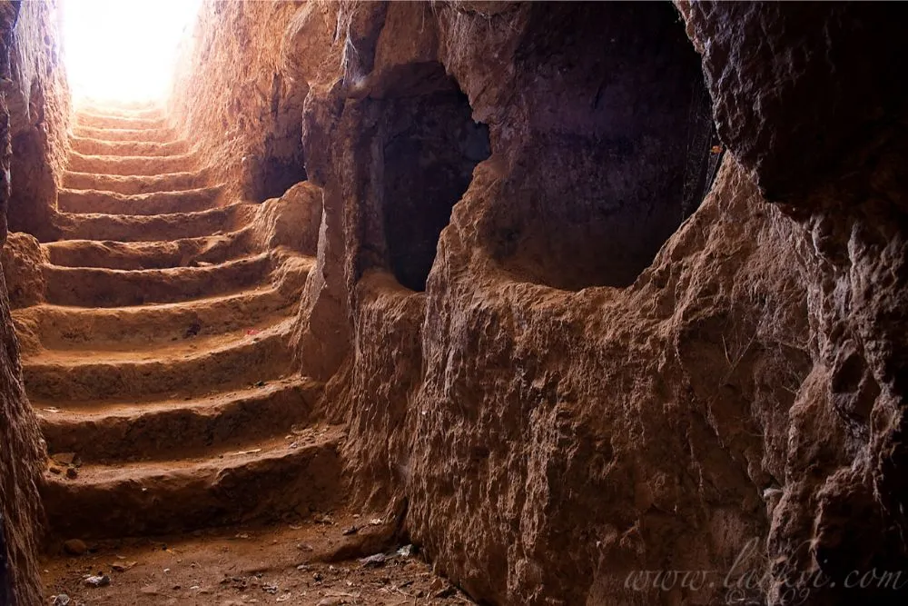 Underground stone stairway inside King Bazen's Tomb in Axum, Ethiopia