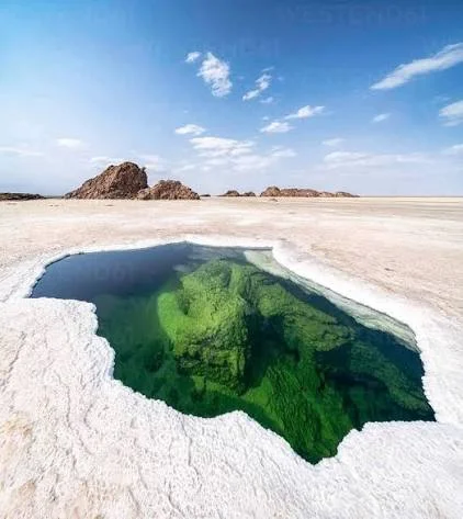 Lake Karum salt lake in the Danakil Depression, Afar Ethiopia